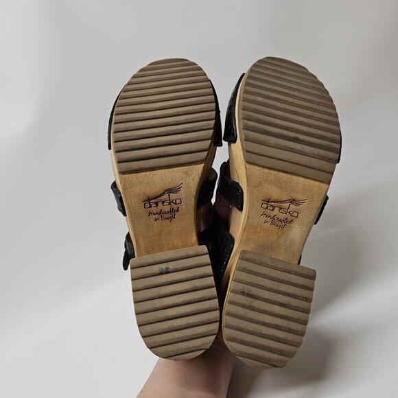 Dankso Oralee Black Leather Cut Out Wood Platform Sandals Boho Chic 39/8.5-9 - Picture 10 of 11